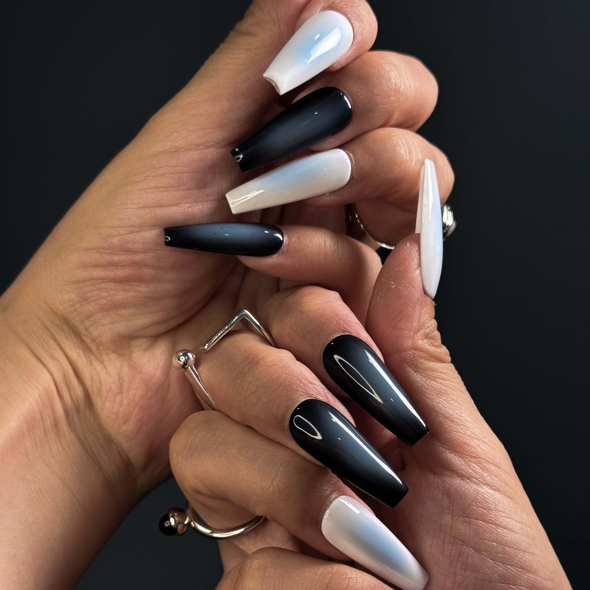 NAYL - TWILIGHT VEIL 10PCS Handmade Press On Nails REUSABLE COFFIN OMBRE GLOSSY