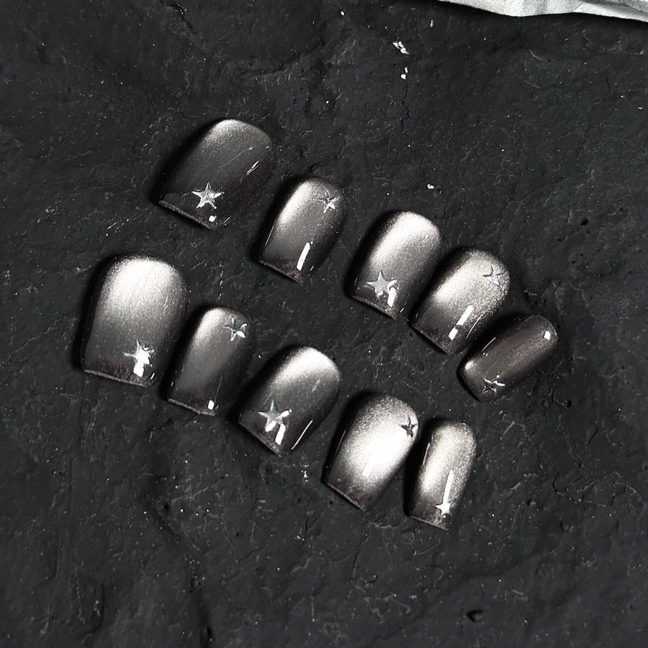 NAYL - STARLIT SMOKE - 10PCS Short SQUARE Handmade Press On Nails Reusable Metallic Cat Eye